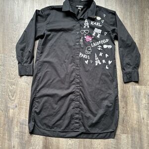 KARL LAGERFELD PARIS Scenic Women Print Shirt Dress 100% Cotton Size L
